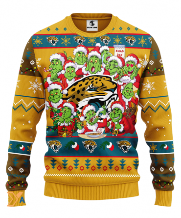 Ugly Christmas Sweater Jacksonville-Jaguars, 12 Grinch Green/Yellow/Brown