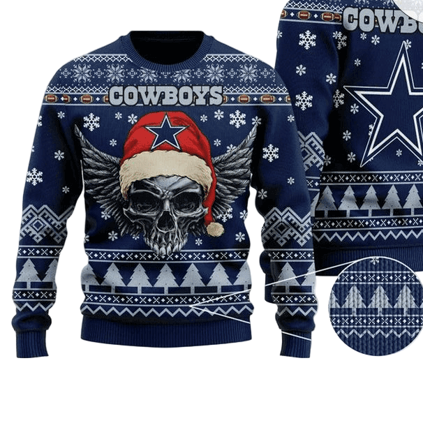 Ugly Christmas Sweater Dallas-Cowboys, Skull Grey/Blue