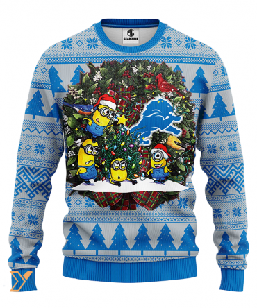 Ugly Christmas Sweater Detroit-Lions, Minion Blue/Grey