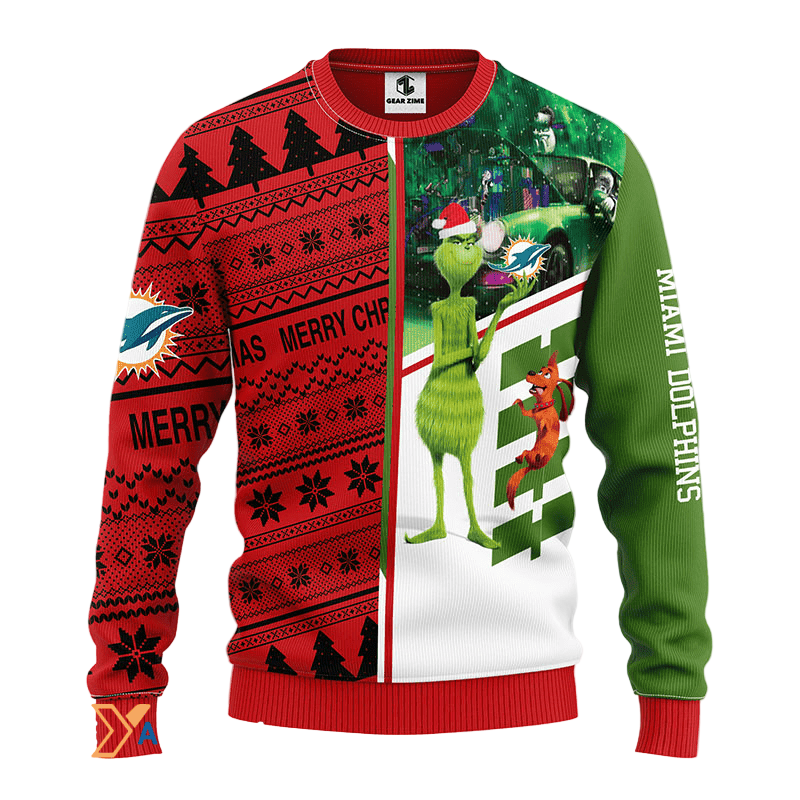 Ugly Christmas Sweater Miamidolphins, Grinch Scooby-Doo Light Green/Red/White