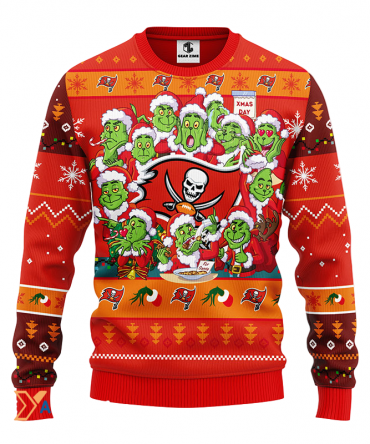 Ugly Christmas Sweater Tampa-Bay-Buccaneers, 12 Grinch Red/Orange