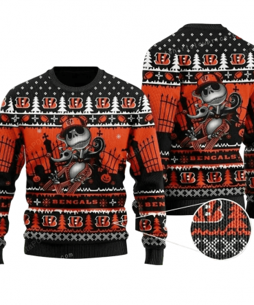 Ugly Christmas Sweater Cincinnati, Skellington Orange/Brown