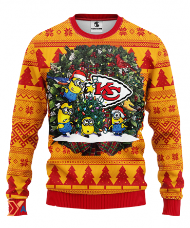 Ugly Christmas Sweater KCChiefs, Minion Yellow/Red