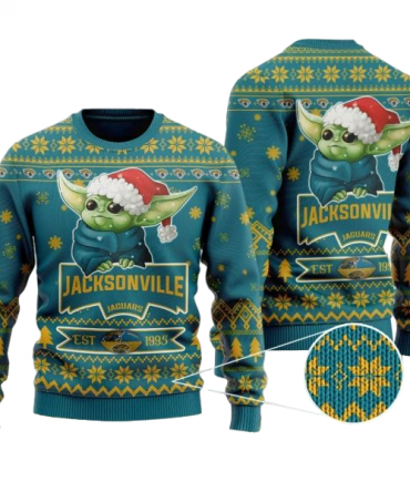 Ugly Christmas Sweater Jacksonville-Jaguars, Baby Yoda Green/Yellow