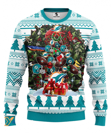 Ugly Christmas Sweater Miamidolphins, Tree Green/White
