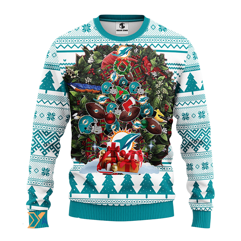 Ugly Christmas Sweater Miamidolphins, Tree Green/White