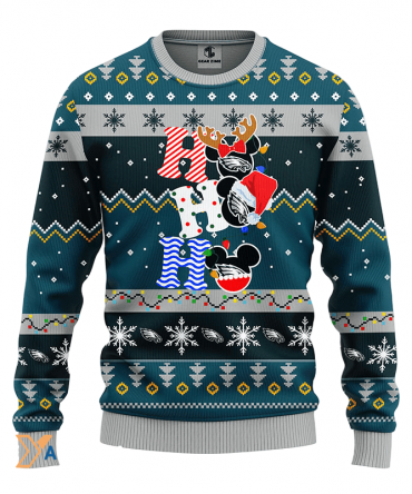 Ugly Christmas Sweater Philadelphia-Eagles, HoHoHo Graphics Mouse Green/Grey/Black