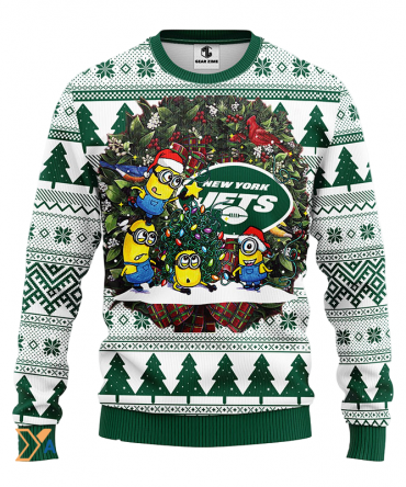 Ugly Christmas Sweater New-York-Jets, Minion Green/White