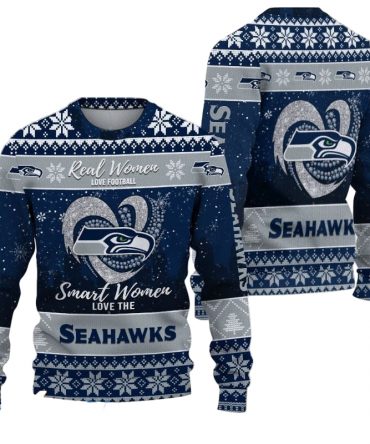 Ugly Christmas Sweater Seattle-Seahawks, Grinch Christmas Seattle-Seahawks In Heart Snowflakes City Shadow Navy Gray