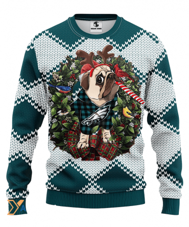Ugly Christmas Sweater Philadelphia-Eagles, Pub Dog Green/Grey