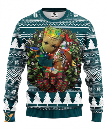 Ugly Christmas Sweater Philadelphia-Eagles, Graphic Tree Green/White