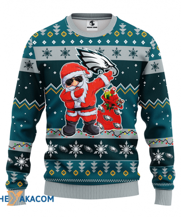 Ugly Christmas Sweater Philadelphia-Eagles, Santa Claus Dark Green/Grey