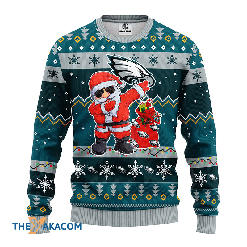 Ugly Christmas Sweater Philadelphia-Eagles, Santa Claus Dark Green/Grey