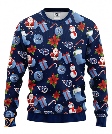 Ugly Christmas Sweater Tennessee-Titans, Santa Claus Snowman Dark Blue/Blue