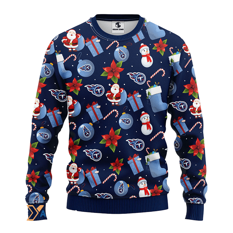 Ugly Christmas Sweater Tennessee-Titans, Santa Claus Snowman Dark Blue/Blue
