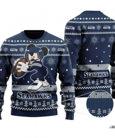 Ugly Christmas Sweater Seattle-Seahawks, Graphics Mouse Blue/Grey