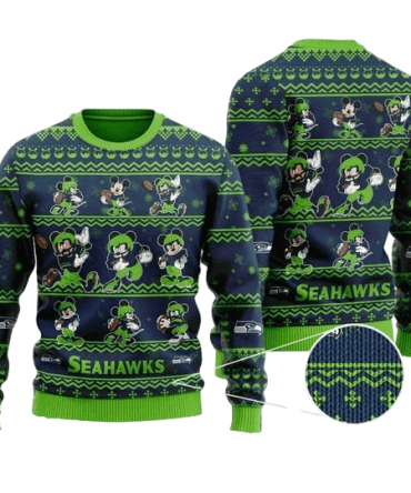 Ugly Christmas Sweater Seattle-Seahawks, Graphics Mouse Blue/Green