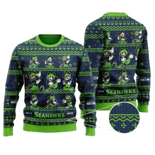 Ugly Christmas Sweater Seattle-Seahawks, Graphics Mouse Blue/Green