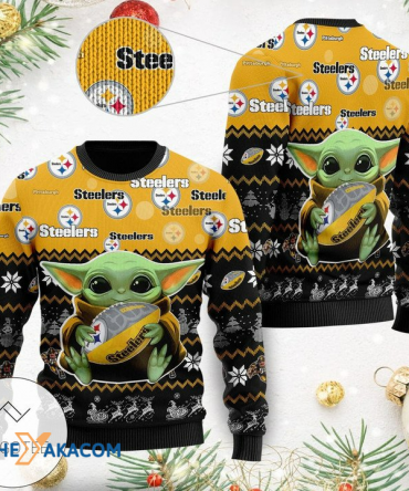 Ugly Christmas Sweater Pittsburgh, Baby Yoda Black/Yellow