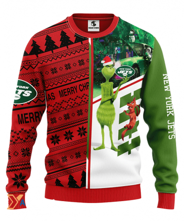 Ugly Christmas Sweater New-York-Jets, Grinch Scooby-Doo Green/White/Red