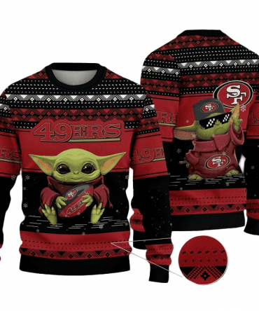 Ugly Christmas Sweater San-Francisco, Baby Yoda Red/Black