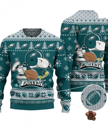 Ugly Christmas Sweater Philadelphia-Eagles, Graphic Dog Grey/Green