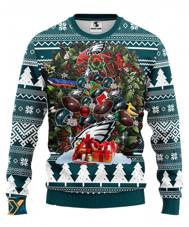 Ugly Christmas Sweater Philadelphia-Eagles, Tree Green/White