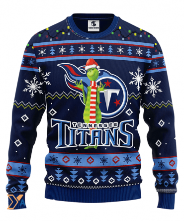Ugly Christmas Sweater Tennessee-Titans, The Grinch Dark Blue/Blue