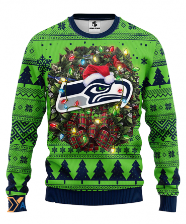 Ugly Christmas Sweater Seattle-Seahawks, Christmas Green/Blue