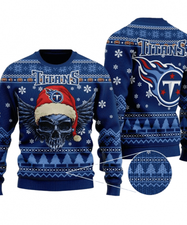 Ugly Christmas Sweater Tennessee-Titans, Skull Dark Blue