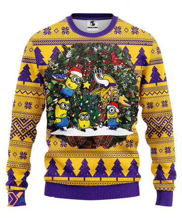 Ugly Christmas Sweater Minnesota, Minion Violet/Yellow