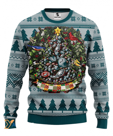 Ugly Christmas Sweater Philadelphia-Eagles, Tree Ball Christmas Green/Grey