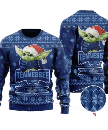 Ugly Christmas Sweater Tennessee-Titans, Baby Yoda Blue