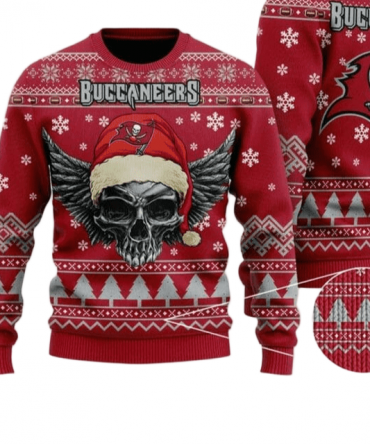 Ugly Christmas Sweater Tampa-Bay-Buccaneers, Skull Red/Grey