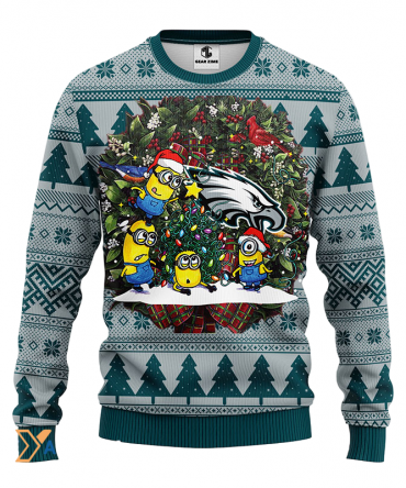 Ugly Christmas Sweater Philadelphia-Eagles, Minion Green/Grey