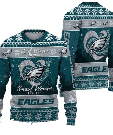 Ugly Christmas Sweater Philadelphia-Eagles, Grinch Christmas Philadelphia-Eagles In Heart Snowflakes City Shadow Teal Gray