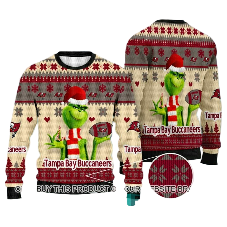 Ugly Christmas Sweater Tampa-Bay-Buccaneers,The Grinch Red/Beige/Black