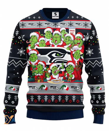 Ugly Christmas Sweater Seattle-Seahawks, 12 Grinch Black/Grey