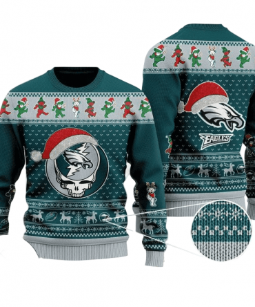 Ugly Christmas Sweater Philadelphia-Eagles, Skull Green/Grey