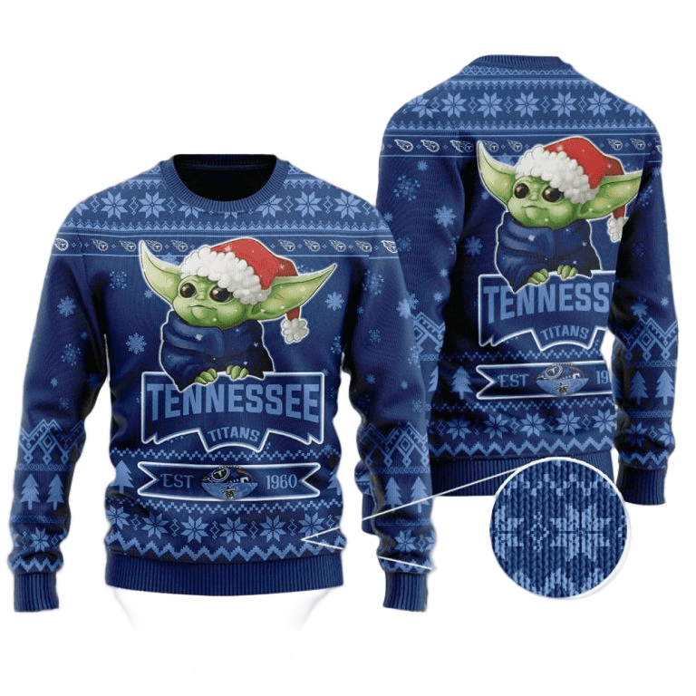 Ugly Christmas Sweater Tennessee-Titans, Baby Yoda Navy Blue