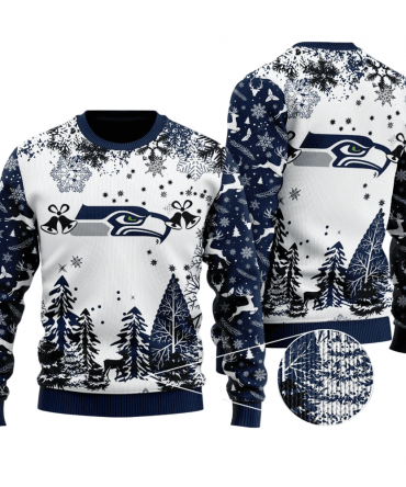 Ugly Christmas Sweater Seattle-Seahawks, Emerald City White/Blue