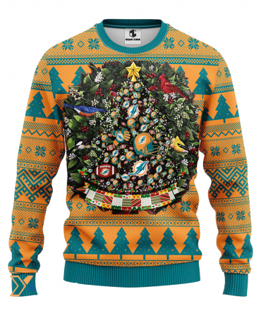 Ugly Christmas Sweater Miamidolphins, Tree Ball Christmas Green/Orange