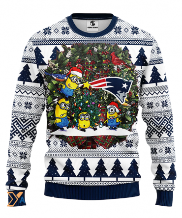 Ugly Christmas Sweater New-England-Patriots, Minion White/Blue