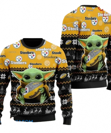 Ugly Christmas Sweater Pittsburgh, Baby Yoda Yellow/Black