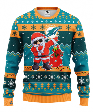 Ugly Christmas Sweater Miamidolphins, Santa Claus Green/Orange