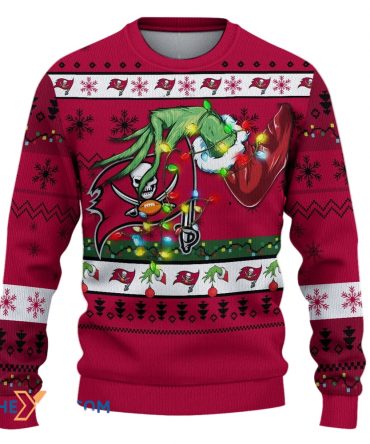 Ugly Christmas Sweater Tampa-Bay-Buccaneers, Fire The Cannons Grinch Christmas Snowflakes Red