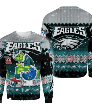 Ugly Christmas Sweater Philadelphia-Eagles, The Grinch Green/Black/Grey