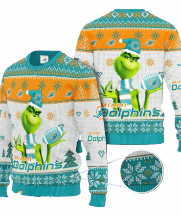 Ugly Christmas Sweater Miamidolphins, The Grinch White/Orange/Green