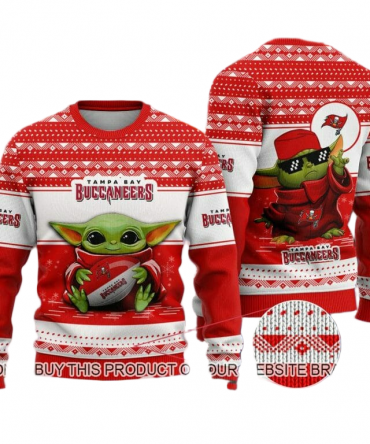 Ugly Christmas Sweater Tampa-Bay-Buccaneers, Baby Yoda Red/White
