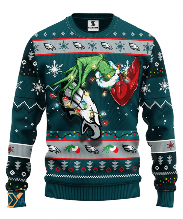 Ugly Christmas Sweater Philadelphia-Eagles, Grinch Green/Grey